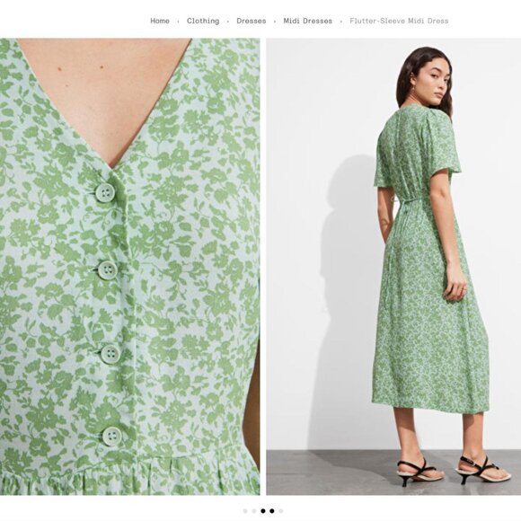 NWT & Other Stories Green Floral Print Flutter Sleeve Midi Dress l Size 2 - Picture 2 of 10